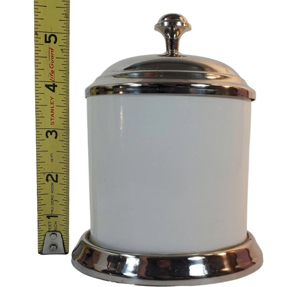 Ceramic Jar/Canister with Lid. White & Chrome. Bathroom Cotton Ball/Swab Holder - Picture 5 of 6